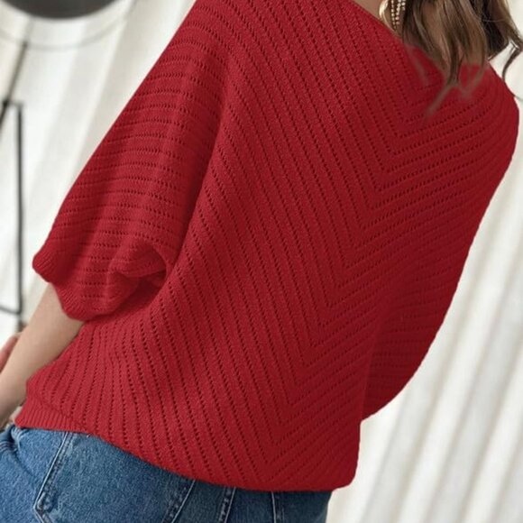 Women's 2025 Summer Spring Casual 3/4 Sleeve Solid Color V Neck Loose Pullover K - Picture 4 of 4